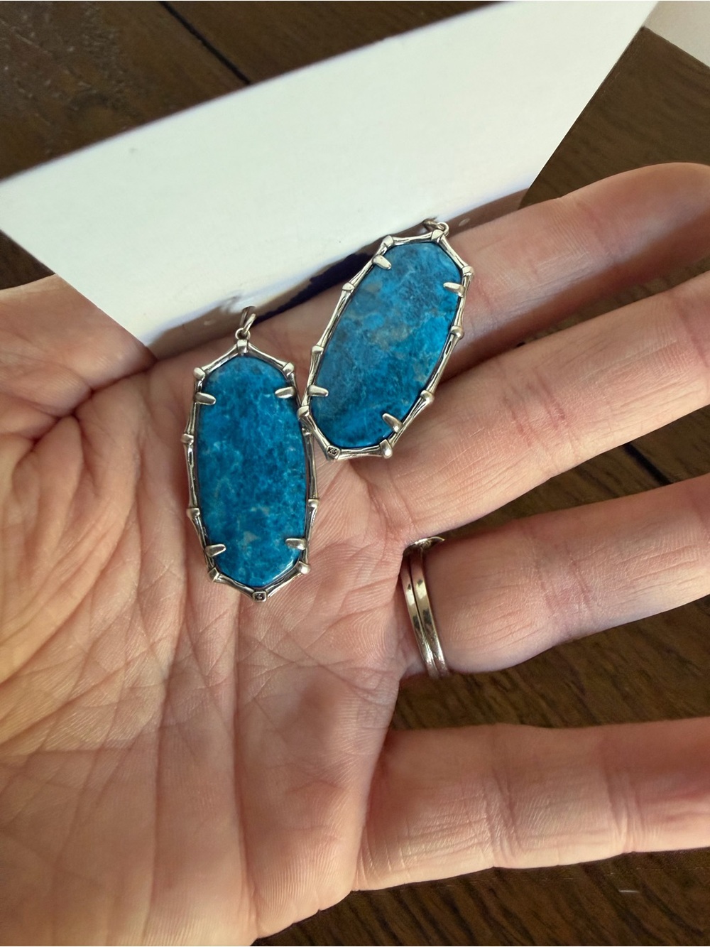 Kendra Scott Elle Drop Earrings silver Tone Bronze Veined Turquoise Magnesite - Picture 7 of 8